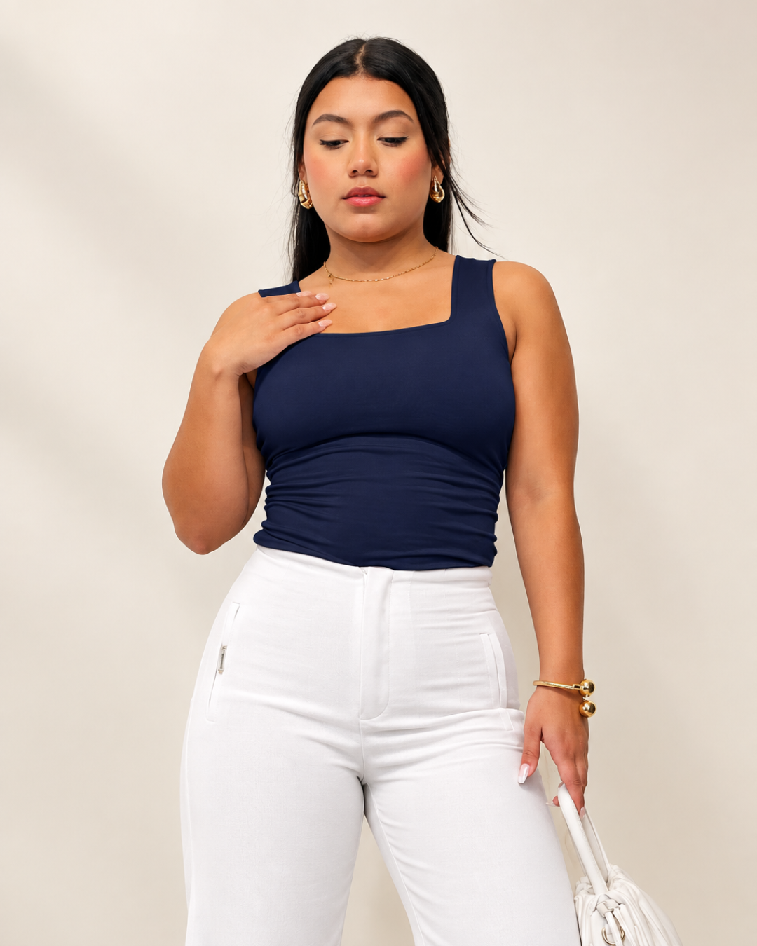 Blusa Básica Cora Azul Oscuro