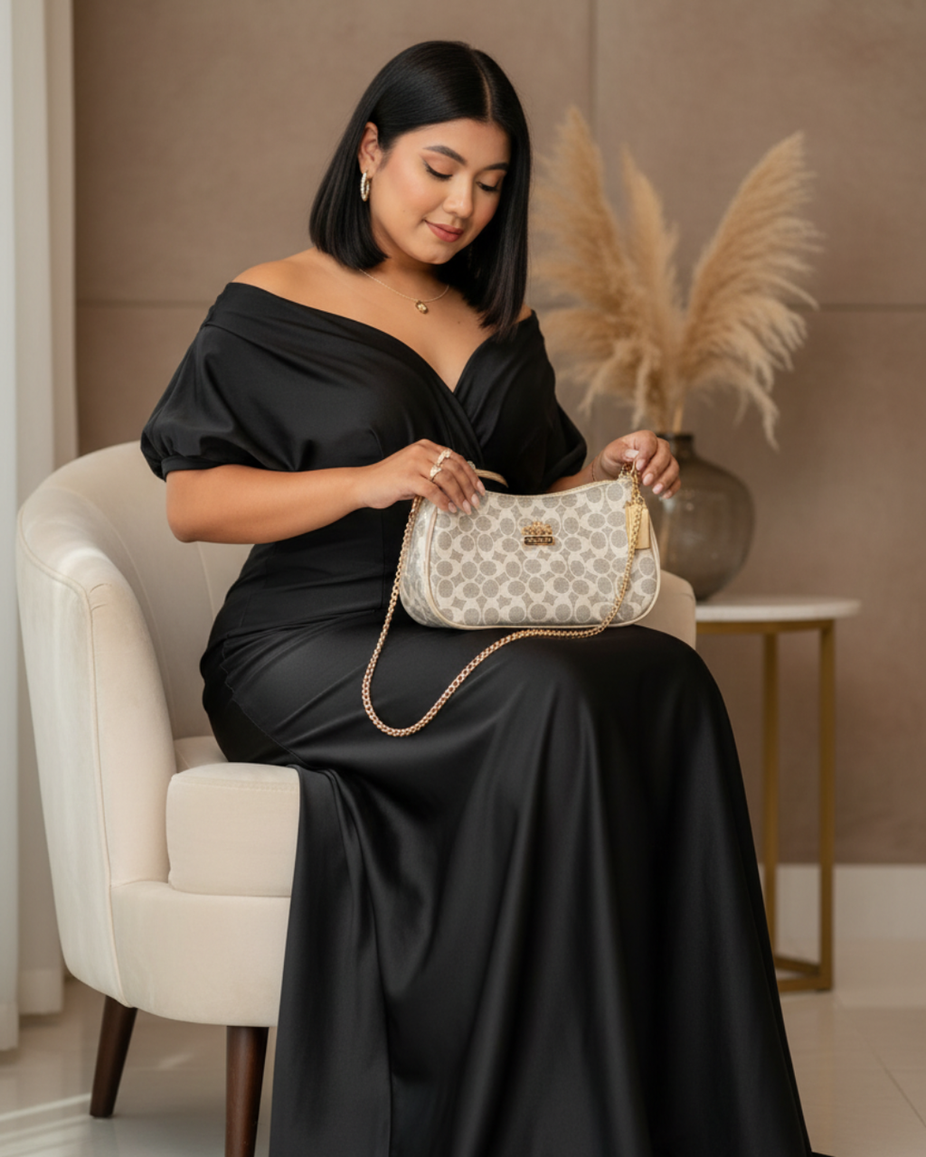 Bolso Shoulder Bag Monograma dorado– Cuero Sintético
