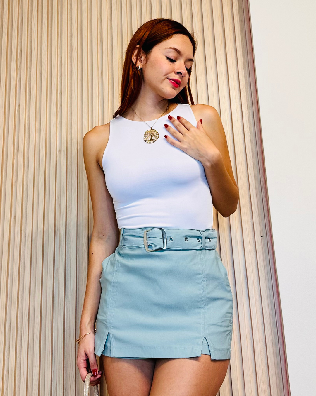 Falda Short Any Aguamarina