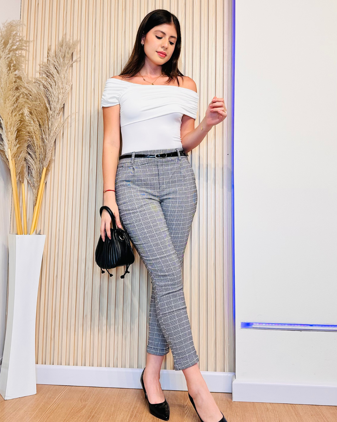 Pantalón Mia Cuadros Gris