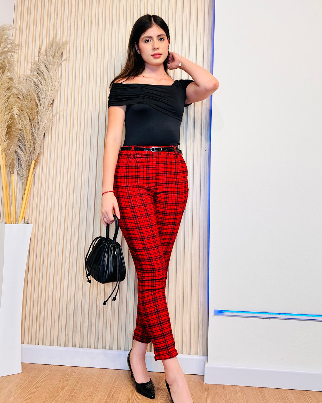 Pantalón Mia Cuadros Rojo