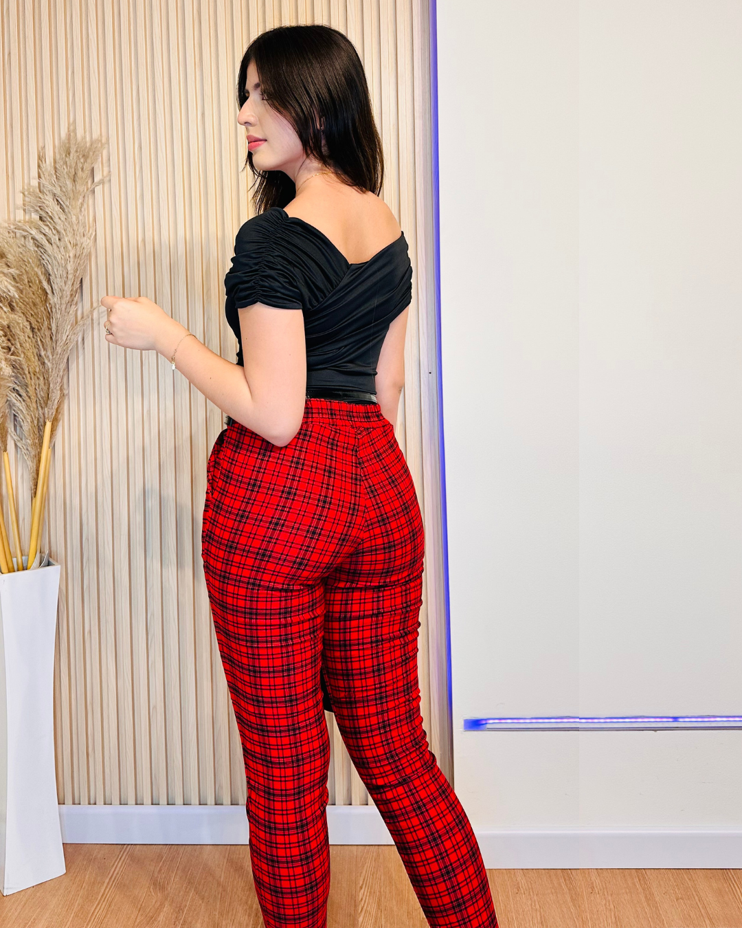 Pantalón Mia Cuadros Rojo