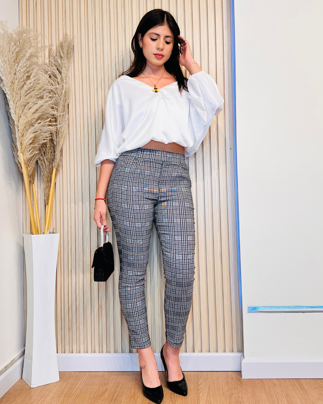 Pantalón Mia Cuadros Negro