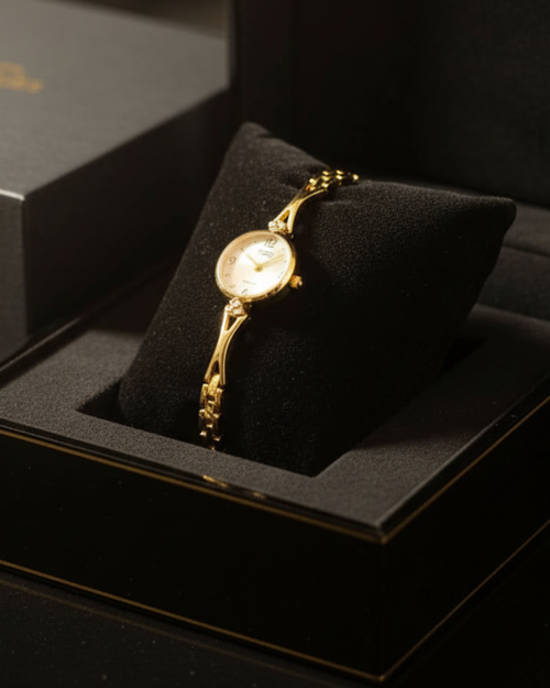 Reloj Femenino Dorado Elegante | Brazalete Dorado Esfera Champagne