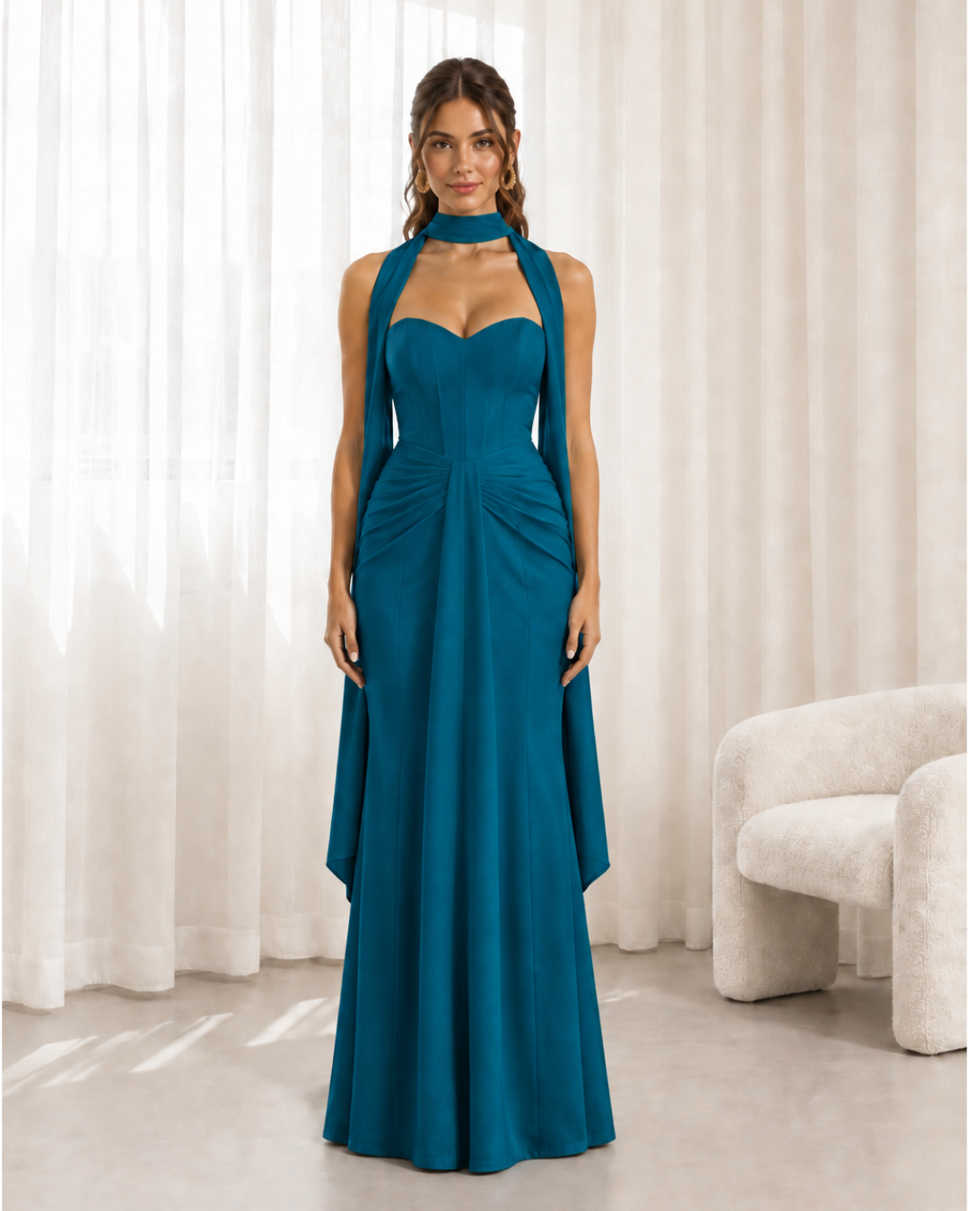 Vestido Saida Azul Petroleo