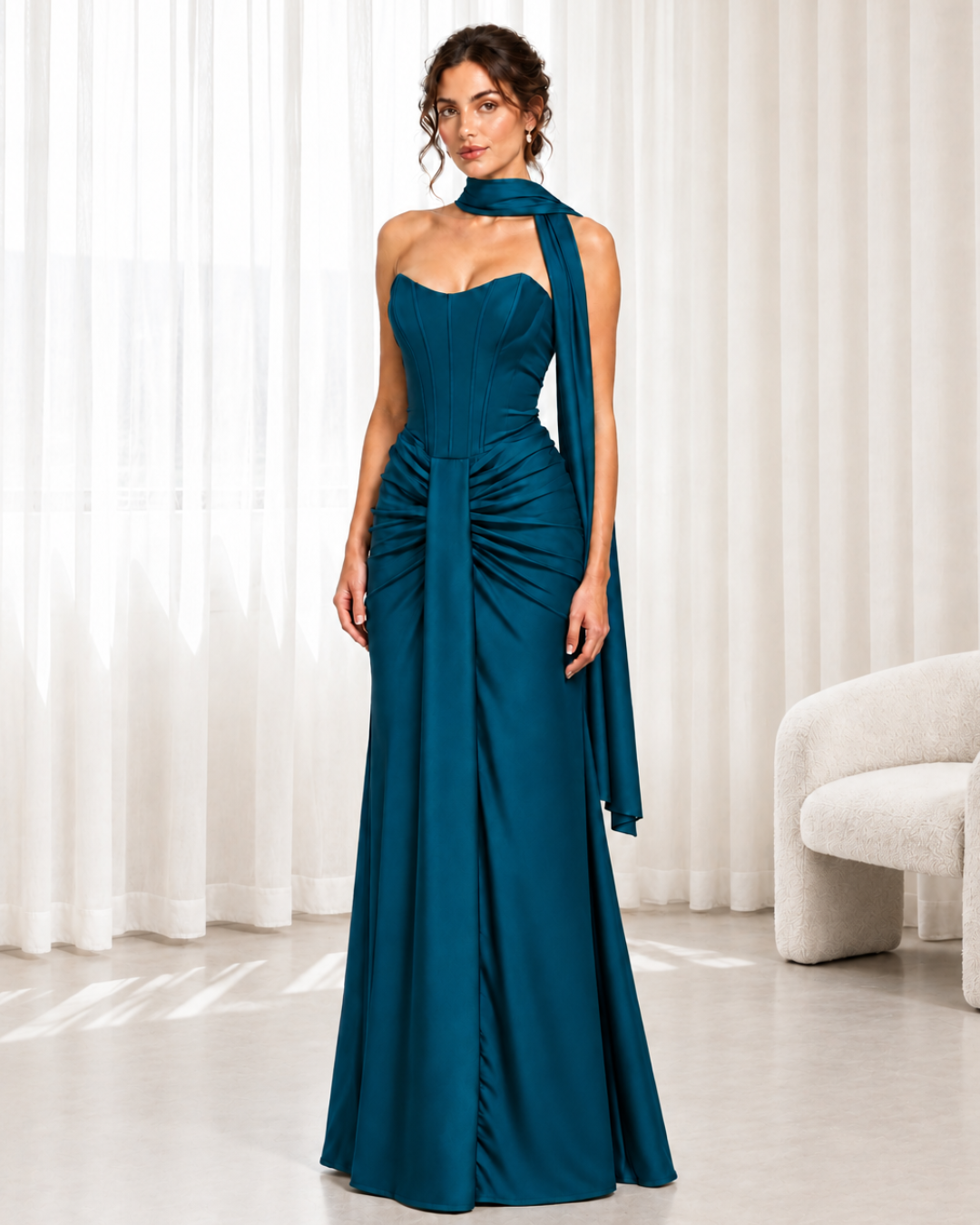 Vestido Saida Azul Petroleo