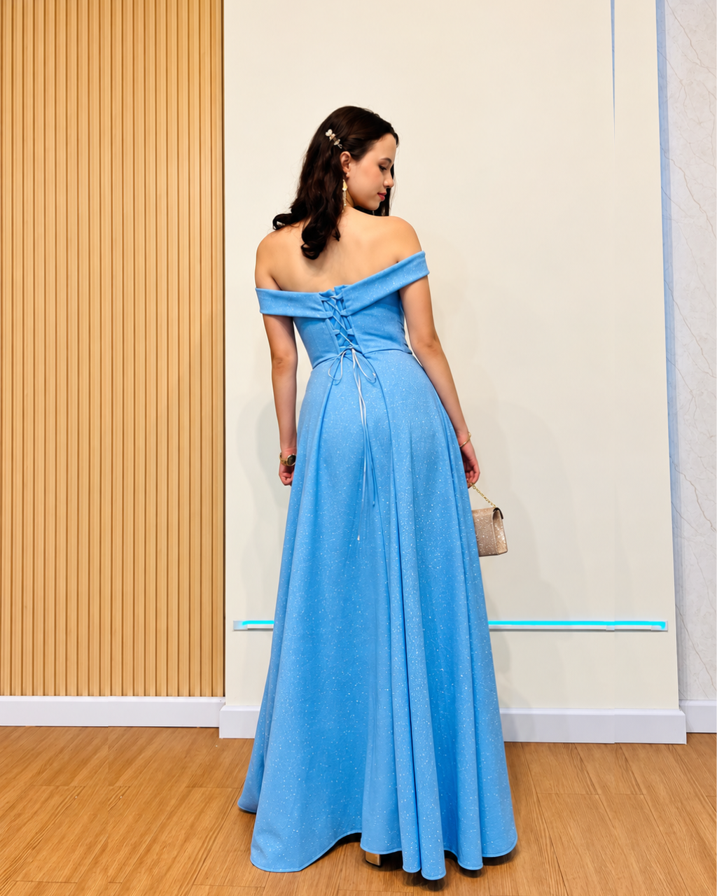 Vestido Largo Xiomara Celeste