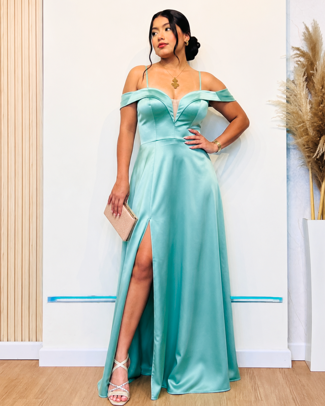 Vestido Largo Ainara Verde Agua