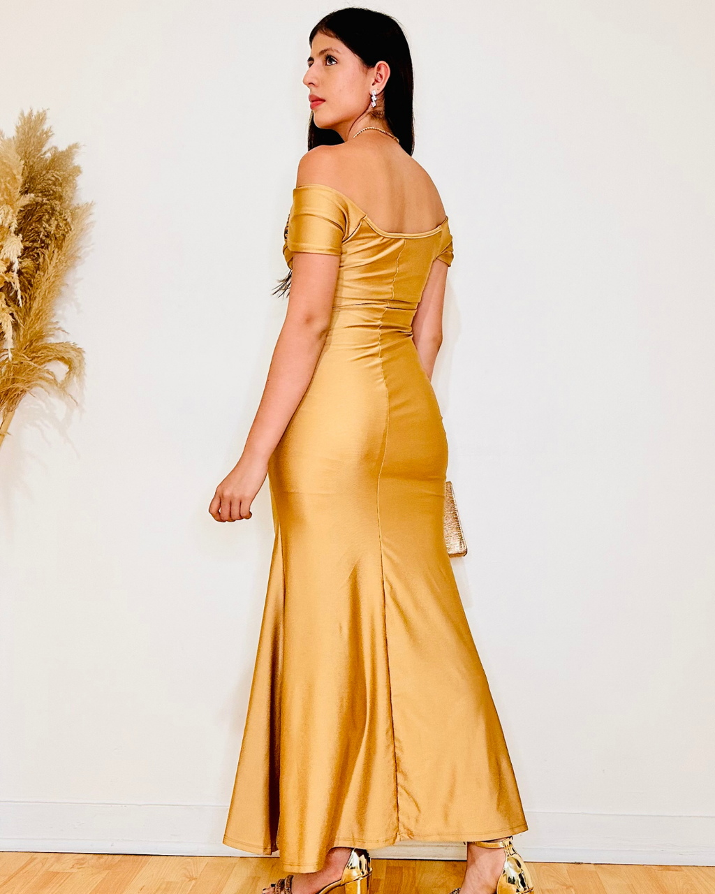 Vestido Celeste Dorado