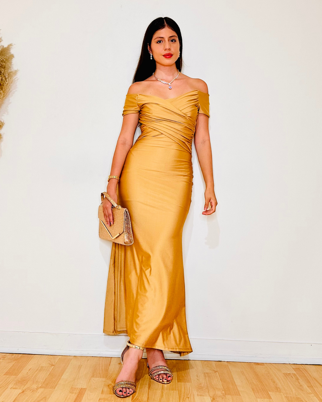 Vestido Celeste Dorado