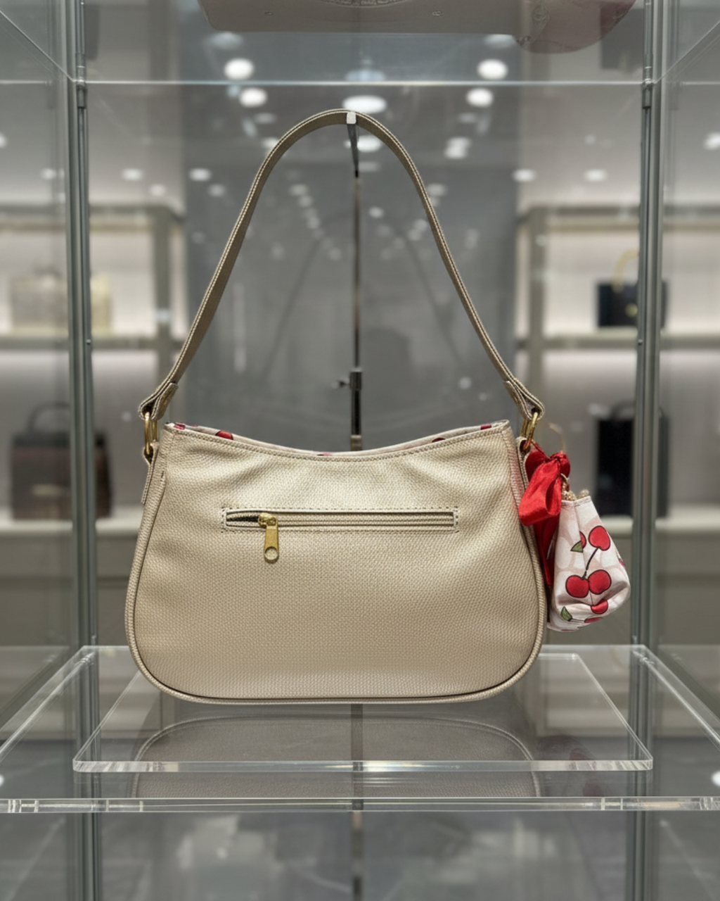 Bolso Estampado Cerezas fondo beige– Cuero Sintético