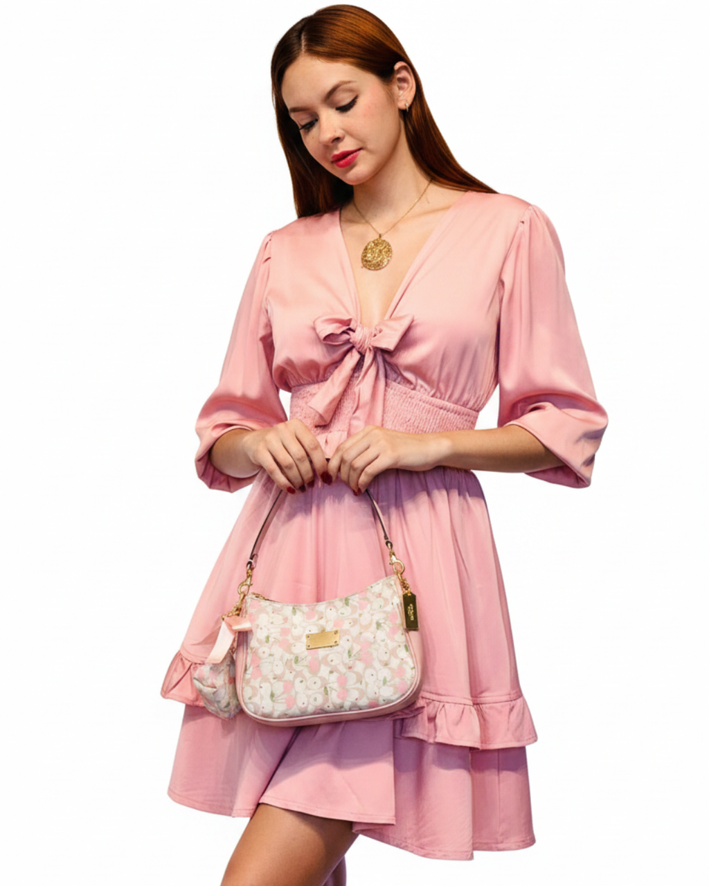 Bolso Estampado Cerezas fondo beige rosado– Cuero Sintético