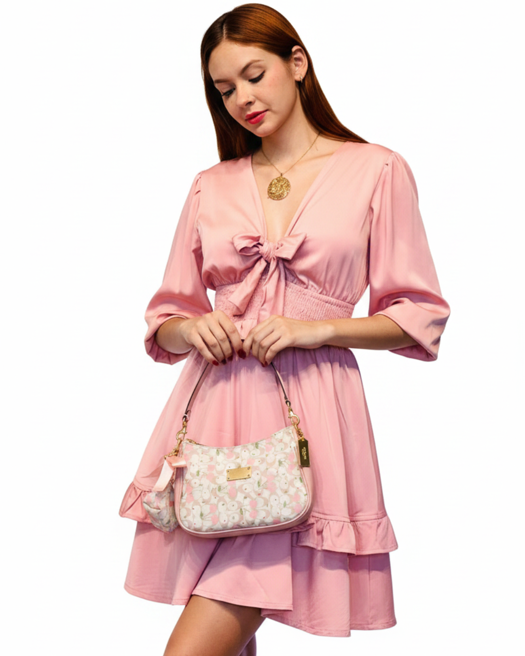 Bolso Estampado Cerezas fondo beige rosado– Cuero Sintético