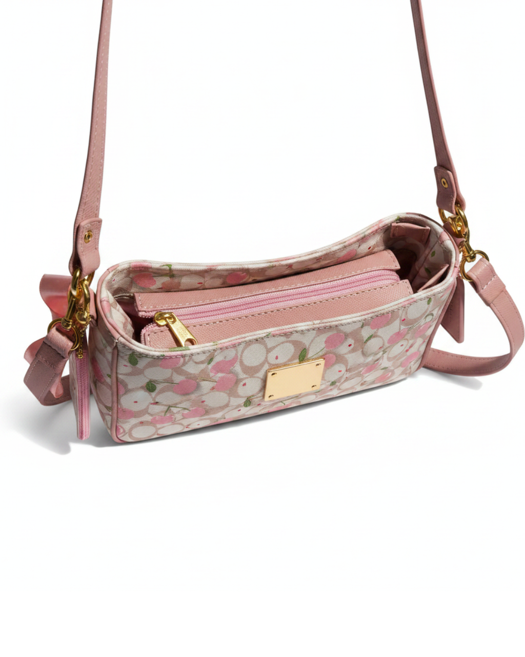 Bolso Estampado Cerezas fondo beige rosado– Cuero Sintético