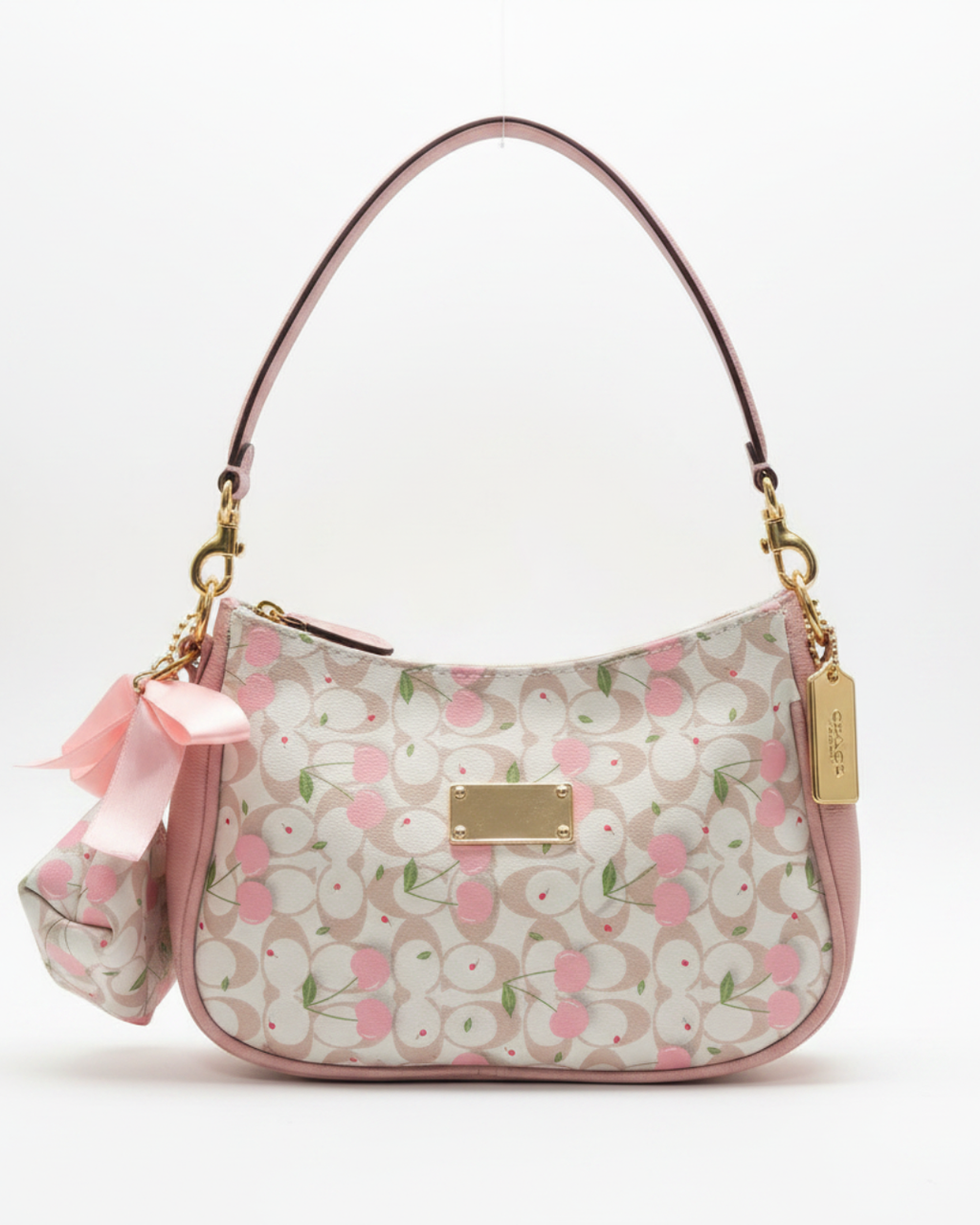 Bolso Estampado Cerezas fondo beige rosado– Cuero Sintético