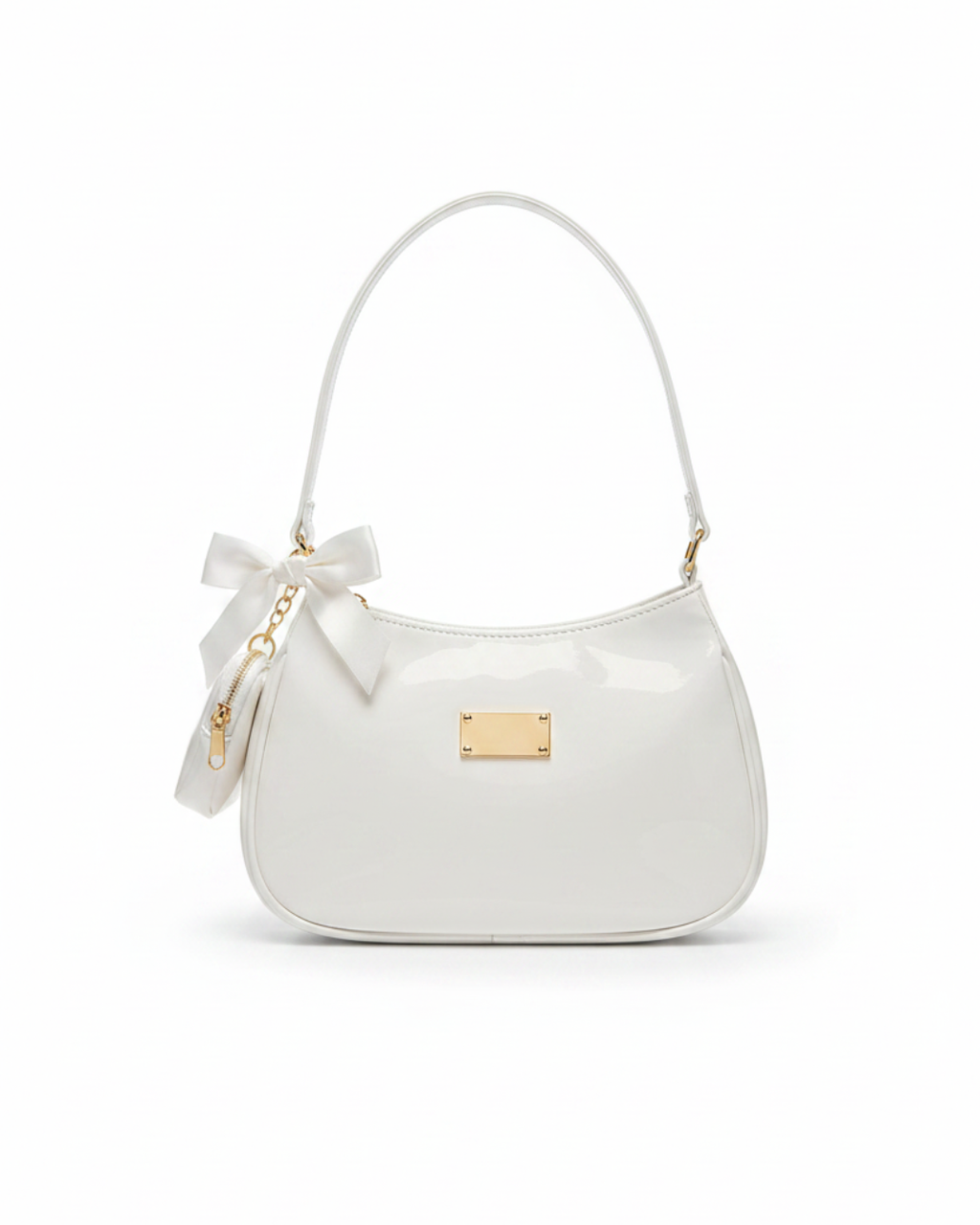 Bolso Blanco de Mujer | Shoulder Bag Cuero con Placa Dorada