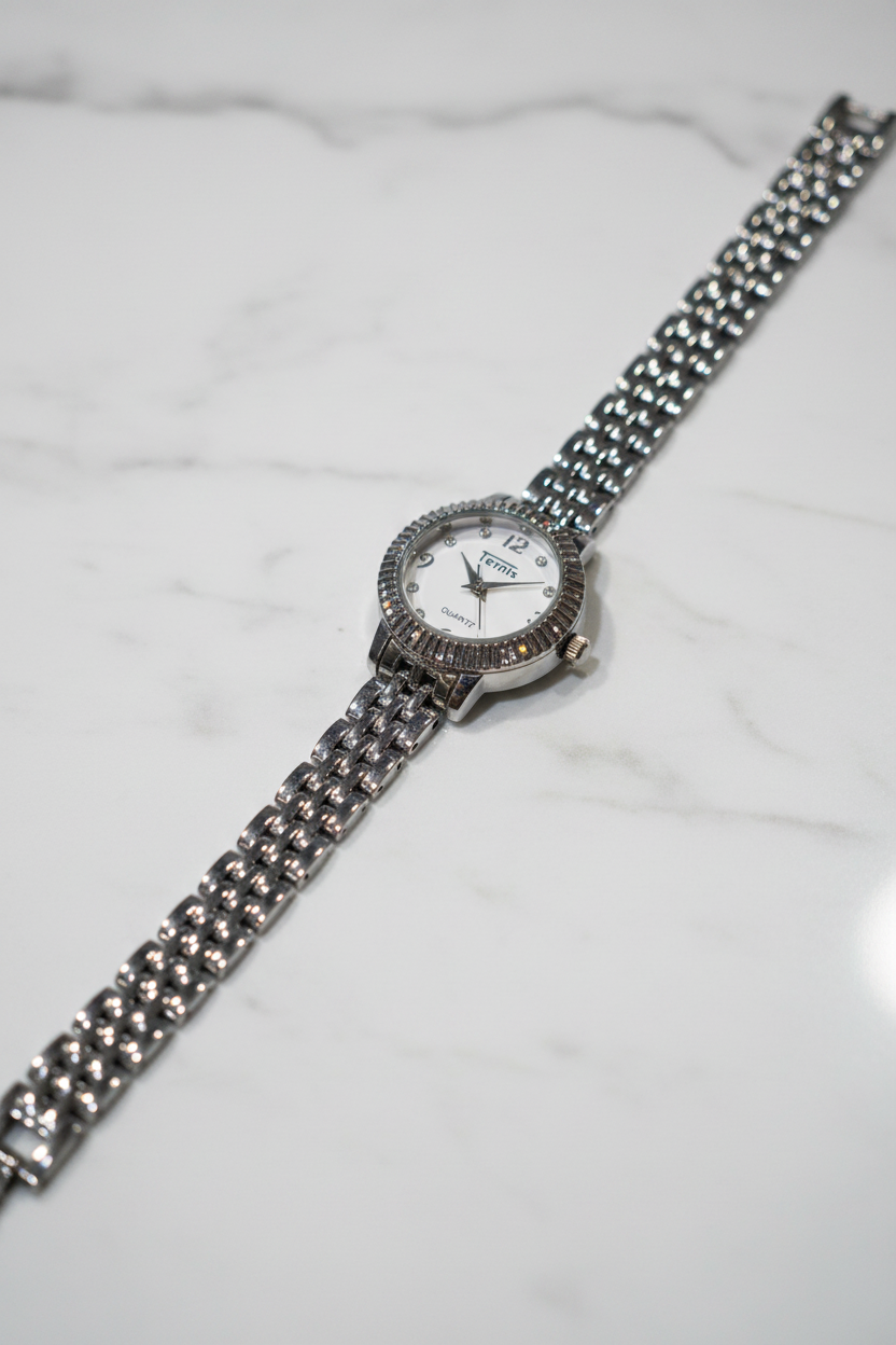 Reloj plateado macro
